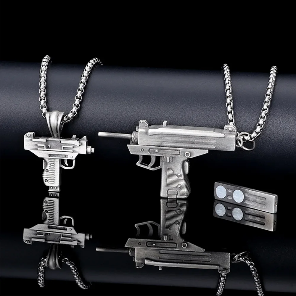 Retro Punk Submachine Gun Pistol Pendant Necklace Men\'s Personalized Punk Trend Charm Jewelry