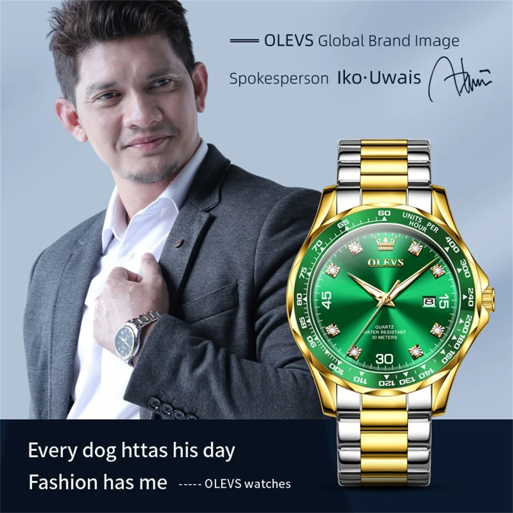 OLEVS Men\'s Watches Classic Fashion Original Quartz Watch for Man Zircon Scale Date Waterproof Stainless Steel Luminous Daily