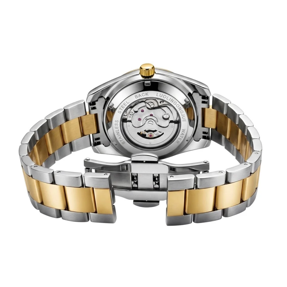 High-End Hollow-Out Men's Automatic Mechanical Watch, Half-Moon-Shaped Diamond-Encrusted Dial, Luminous Waterproof Business Luxury Men's Wristwatch, European and American Style Fashion Casual Versatile Trendy Men's Wat