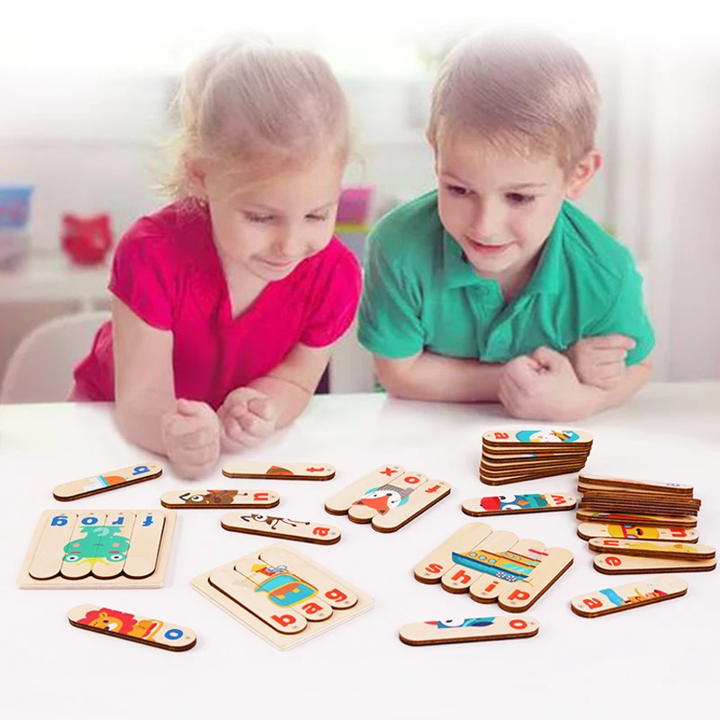 Montessori Wooden Toy 3D Jigsaw Bar Puzzles Children Creative Story Double-Sided Stacking Matching Puzzle Early Educational Toy