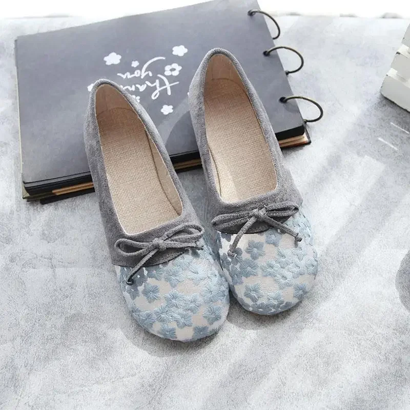 Płaskie buty damskie buty Grey z kokardą siateczkowe buty z zaokrąglonym czubkiem dla kobiet Kawaii urocze młode E szykowne i eleganckie 39 Discount