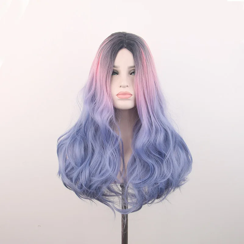 Dyed Three-Color Gradient European and American Style Wig Headgear Female Chemical Fiber Wig E-Commerce Long Curly Hair Medium B