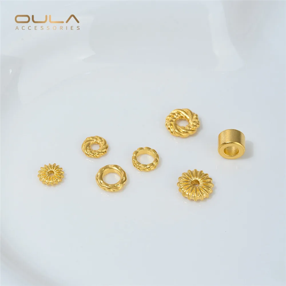 1PCS Vietnamese Sand Gold Spacer Accessories Sunflower Pumpkin Patterned Flat Bead Spacer Diy Bracelet Jewelry Material