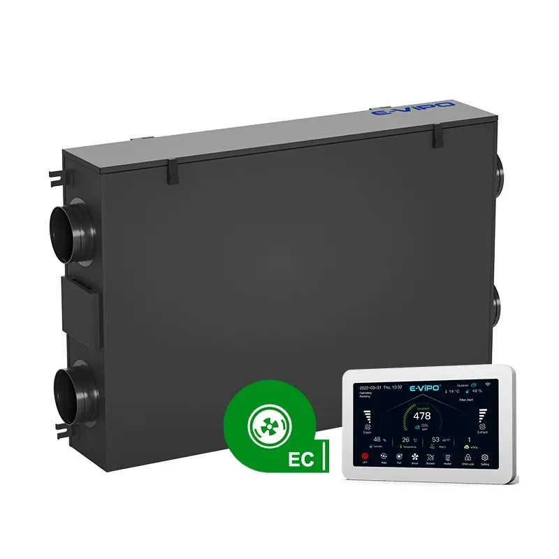 Residential Fresh Air Ventilation Ceiling Mounted WIFI TUYA Control HEPA Filter ERV Recuperator Heat Recovery Ventilation