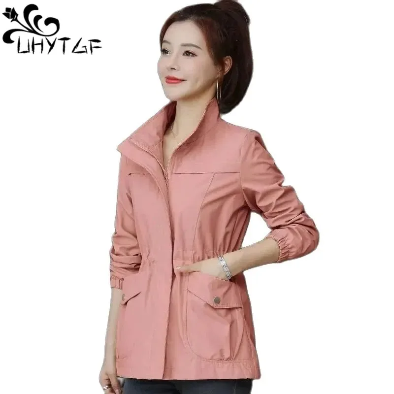 

UHYTGF Windbreaker Female 2023 New Korean Spring Autumn Coat Womens Clothing Slim Zipper Large Size Trench Coat Ladies Tops 2723