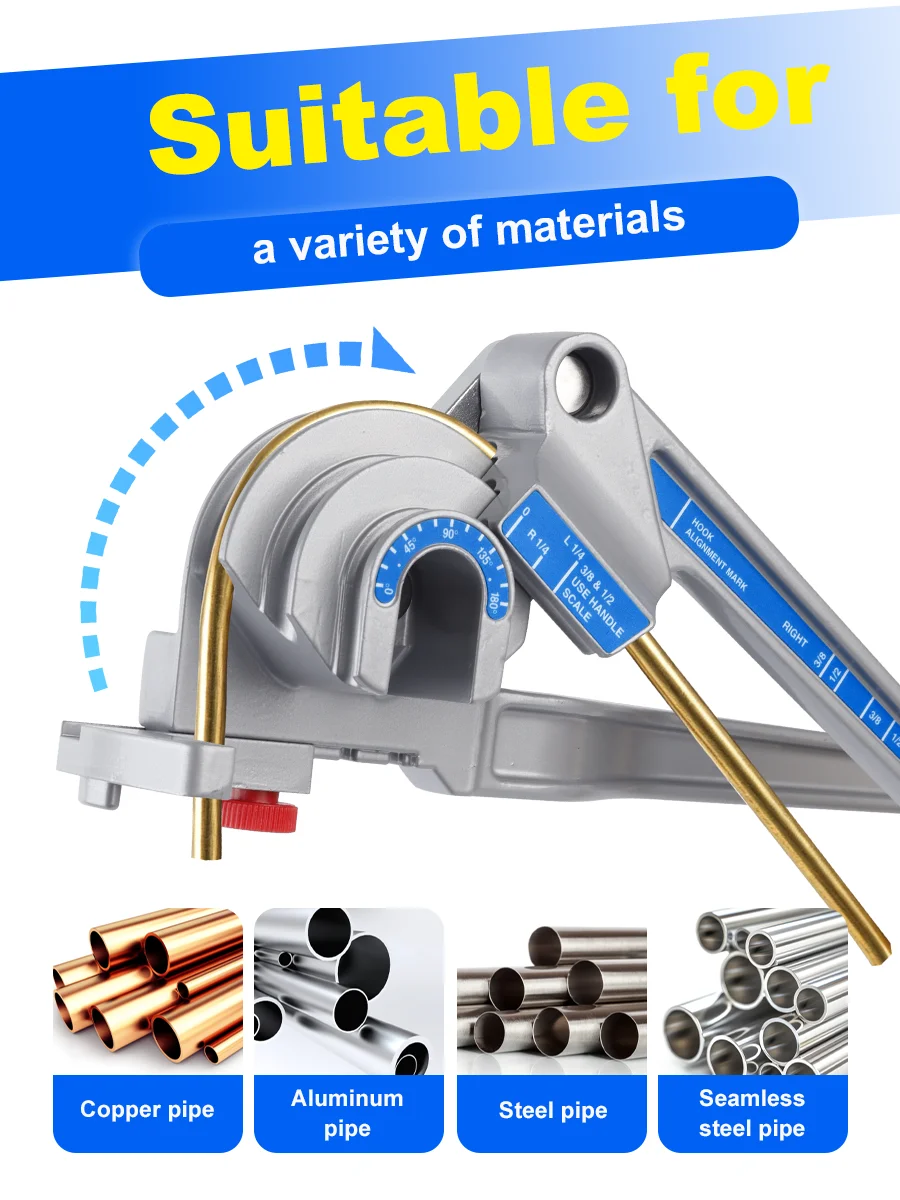 3-In-1 Imperial Manual Tube Bender with Deburring and trimming tool -Aluminum Alloy Copper Tubing Bender for Aluminum/Steel Tube