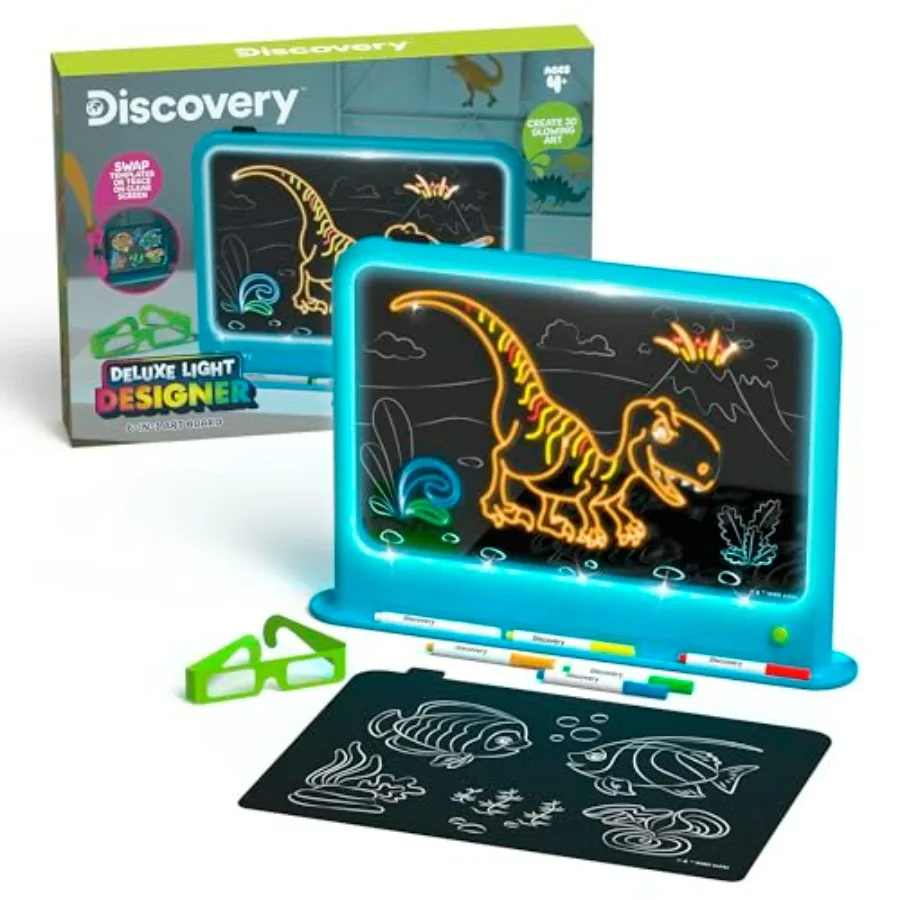 Deluxe Light Designer 6-In-1 Art Board with 3D Glasses 6 Washable Markers Templates 12 Light Modes Drawing Tablet LED Scribble