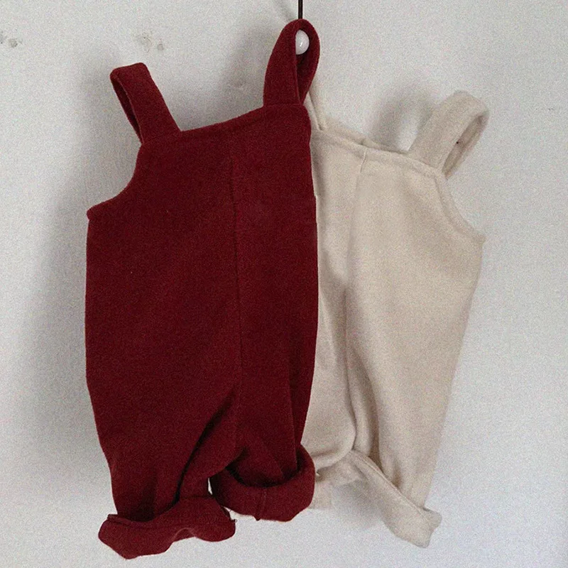 Children Warm Jumpsuit Kids Boys Strap Trousers Baby Girl Christmas Clothes Winter New Girls Plus Velvet Thick Overalls  Q..