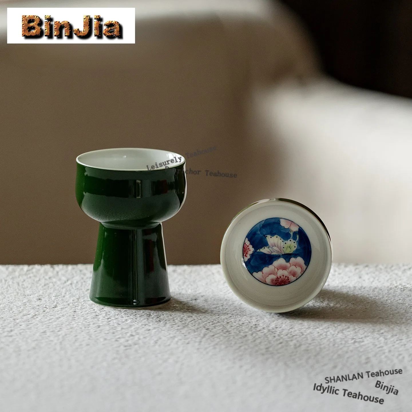 

50ml Hand Painted Butterfly High Foot Teacup Vintage Tea Bowl Set Of Cups Tea-tasting Fragrance Cup Jianzhan Master Cups Craft