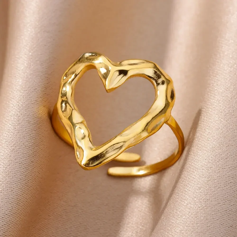 Stainless Steel Rings for Women Aesthetic Heart Gold Color Wedding Ring Vintage Waterproof Wedding Jewelry Prom Accessories Gift