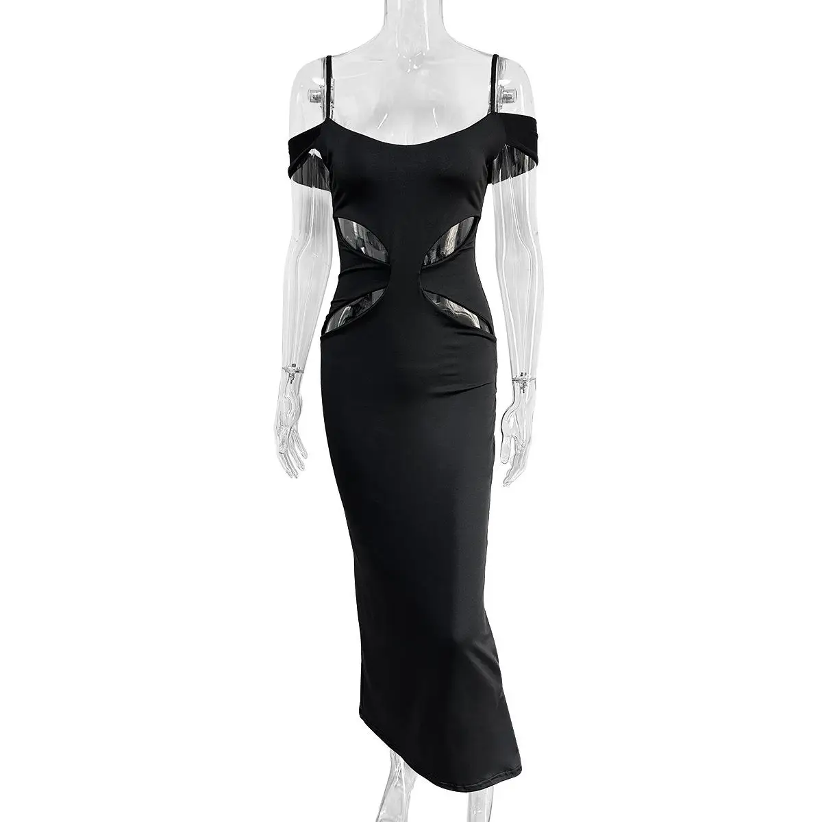 Vestido sexy de verão 2024 com decote baixo, sem alças, vazado, envolvente, com fenda assimétrica longa, estilo novo internac...