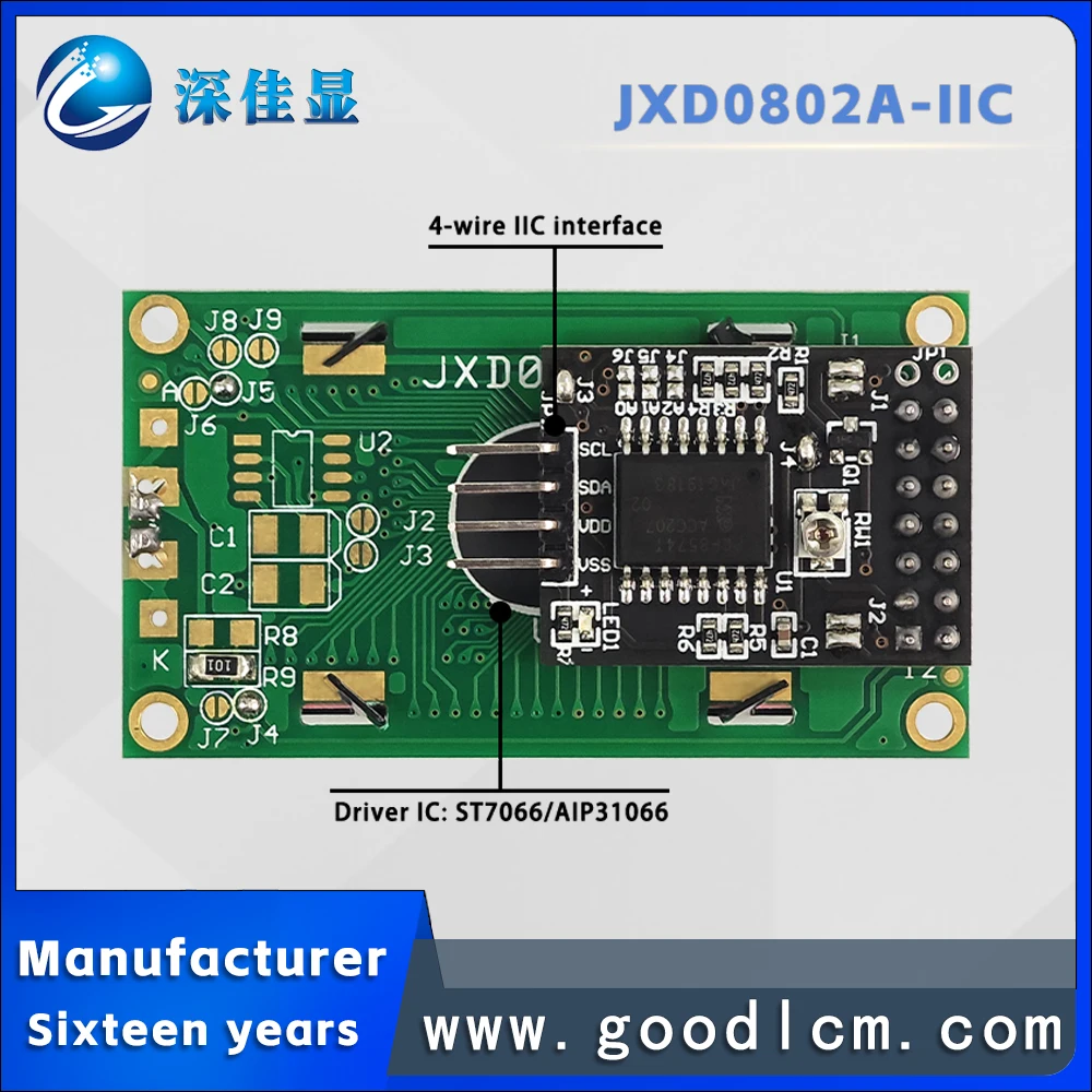 high standard 0802 character dot matrix screen JXD0802A STN grey Positive Russian LCD module supports IIC/I2C Carrying backlight