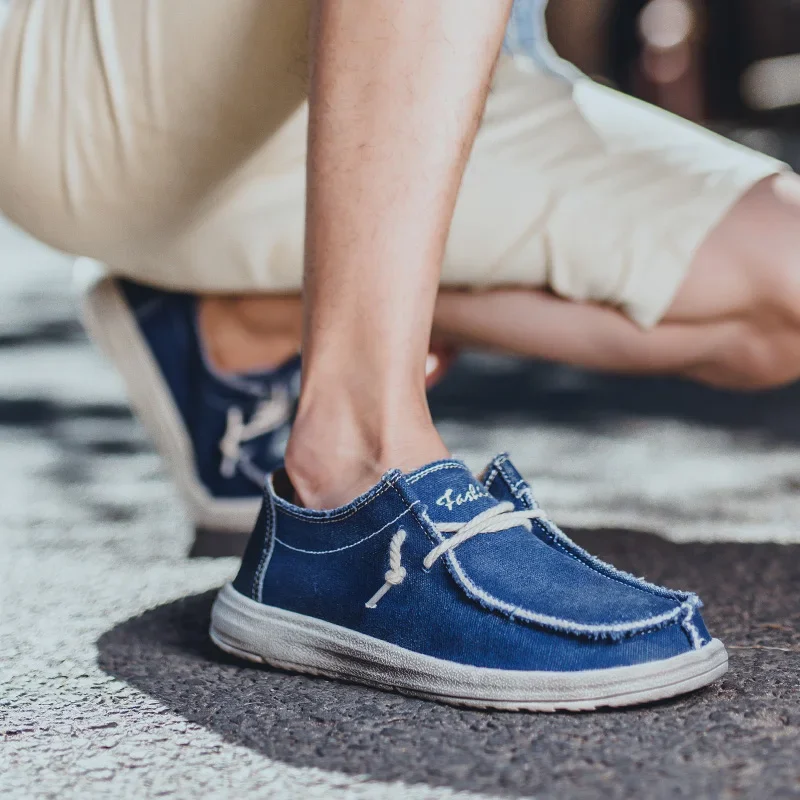 Summer Men\'s Canvas Shoes Denim Sneakers Men\'s Canvas Shoes Breathable Moccasins Vulcanized Shoes Men\'s Sneakers Shoes Plus Size