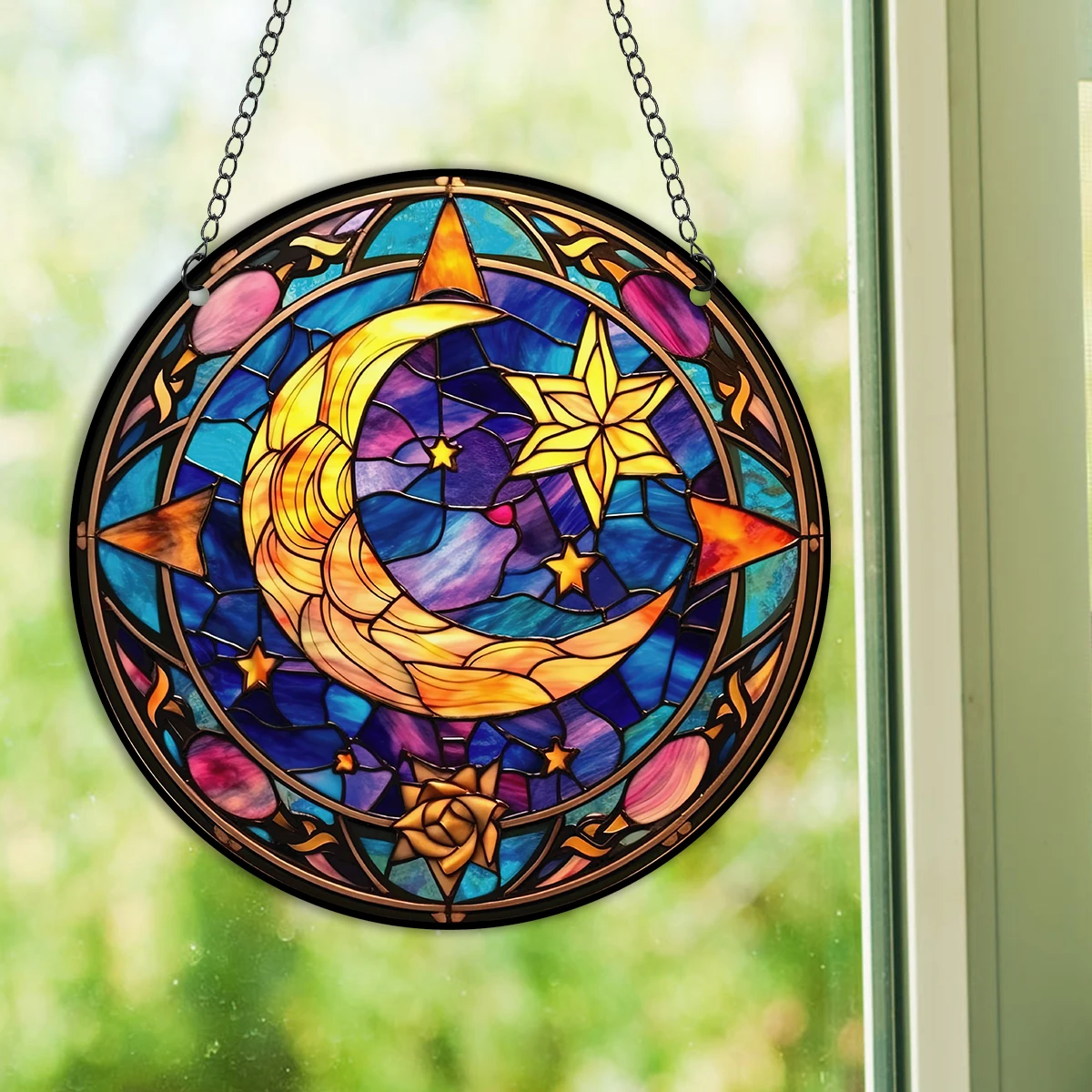 

1PC Decorative moon and stars Acrylic Hanging Sign Wall Pediments Wall Plaque for Door Home Window Porch Decor