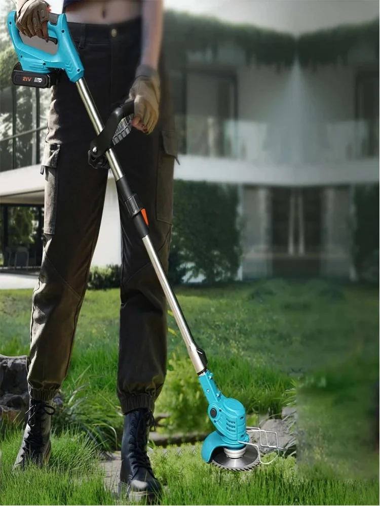Akumulatorowa kosiarka do trawy, składana kosiarka 1800W, szerokość cięcia 15 cm, teleskopowy uchwyt 95-135 cm, dwie baterie, kompatybilna z akumulatorami Makita 18V — 2