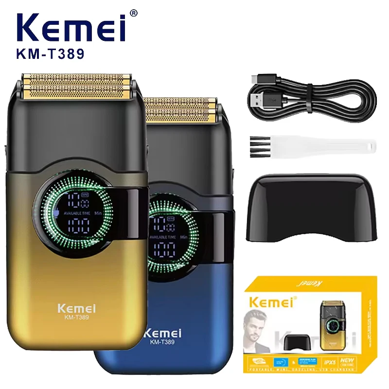 Kemei T389 Fashion Color Electric Shaver Hair Clipper Men's Shaver Beard Trimmer Professional Rechargeable Reciprocating Shaver