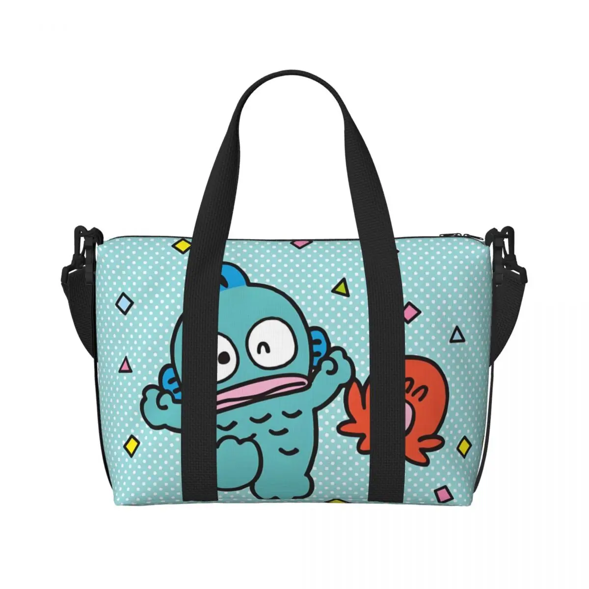 

Custom Kawaii Hangyodon Beach Tote Bag Women Clown Fish Cartoon Animal Big Compartment Beach Gym Travel Bags