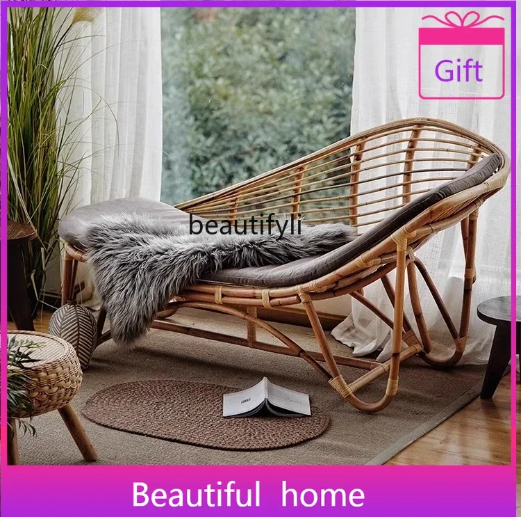 

zxRetro Indonesian true vine chaise longue home living room lazy comfortable casual nap chair rattan sofa chair