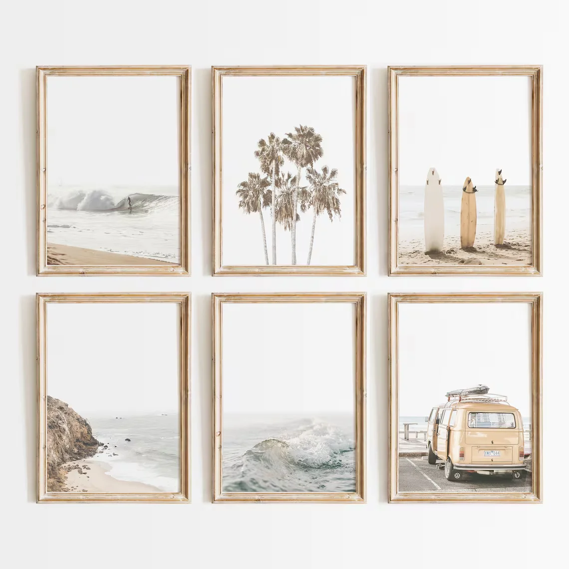 Retro Surf Coastal Gallery Wall Decor Print Set - Ideal Gift for Beach House Owners, Surf Enthusiasts, or Anyone Styling Cream-T