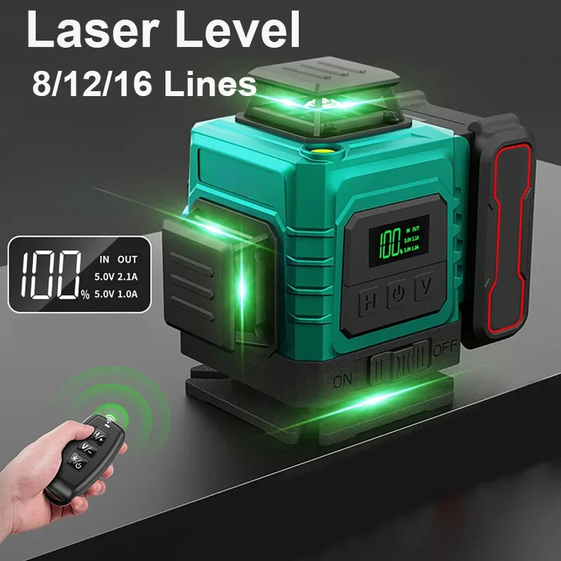 

12 линий, 16 линий, профессиональный лазерный уровень, горизонтальный, вертикальный, зеленый лазер, автоматический, 360 ° Самовыравнивающийся лазерный строительный инструмент Nivel