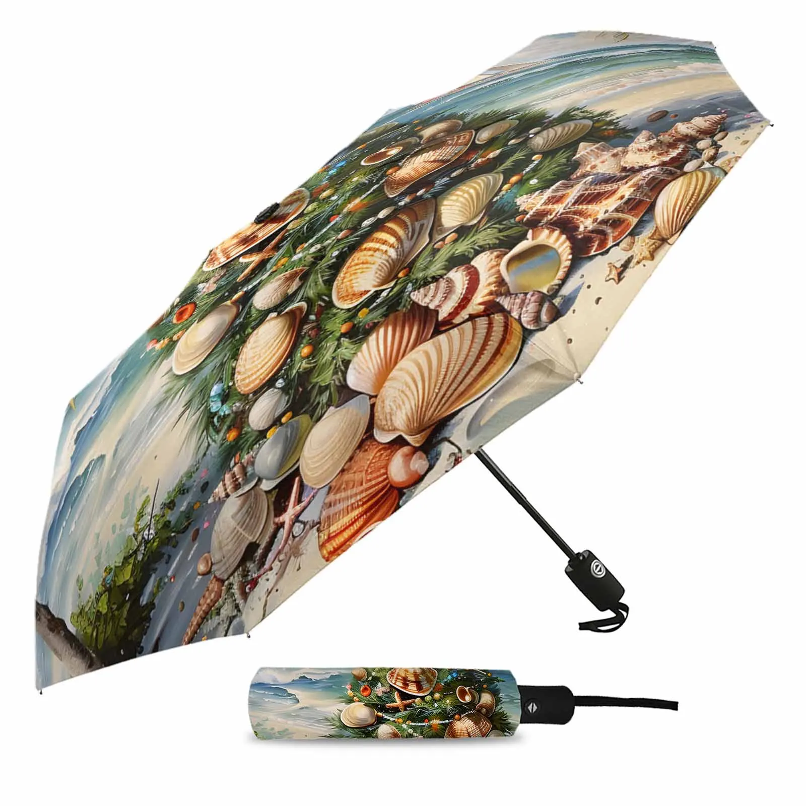 Christmas Beach Tree Shell Sailing Palm Tree Fully-automatic Umbrella for Outdoor Adults Foldable Eight Strand Umbrella