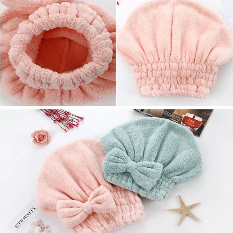 Women's Dry Hair Cap Coral Fleece Super Absorbent Soft Shower Cap Microfiber Butterfly Bow Lady Turban Head Towels for Everyone