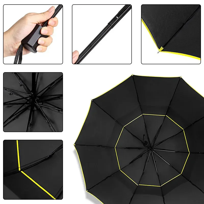 130cm Double Strong Wind Resistant Umbrella Rain Women Large Folding Non-automatic Umbrellas Men Family Travel Business Paraguas