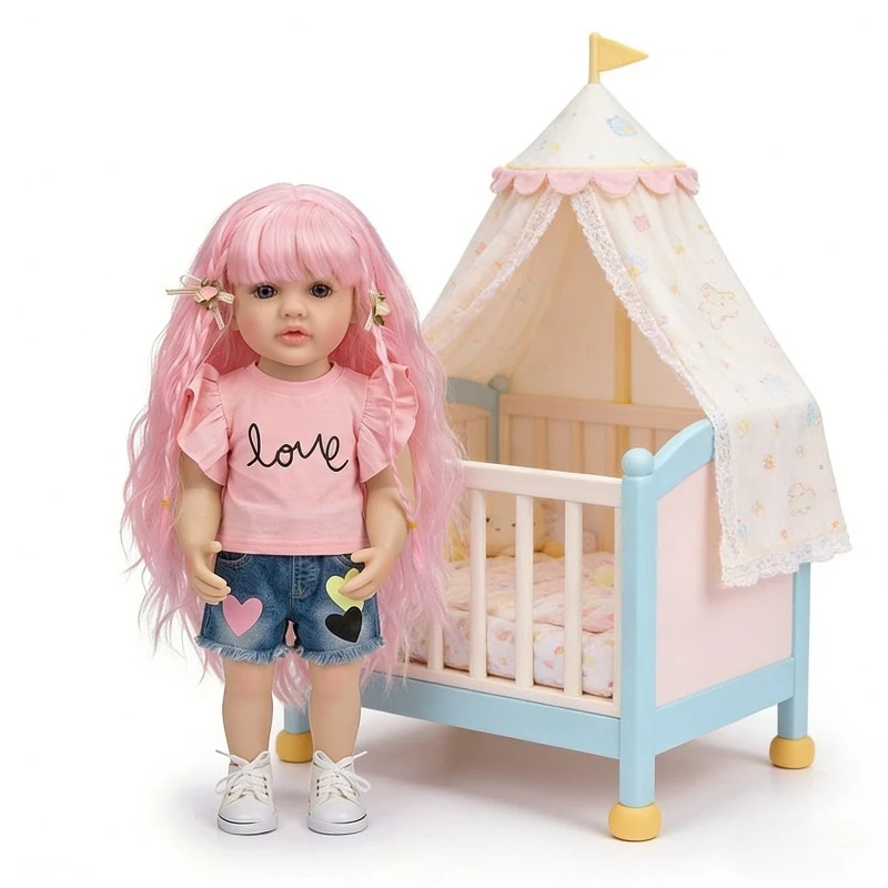 

22inch 55cm Straight Leg Doll Betty Full Vinyl Body Curly Wig Hair Lifelike Real Toddler Doll