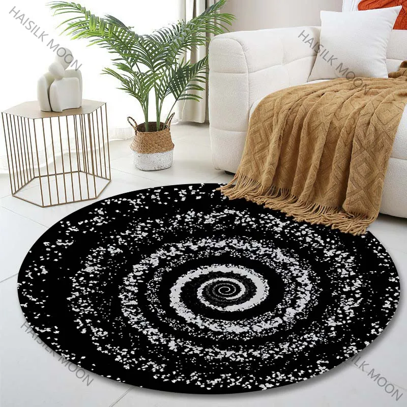 Multiple sizes Black and white spiral galaxy Print Round Carpet Living Room Bedroom Table Chair Sofa Decorative Carpet
