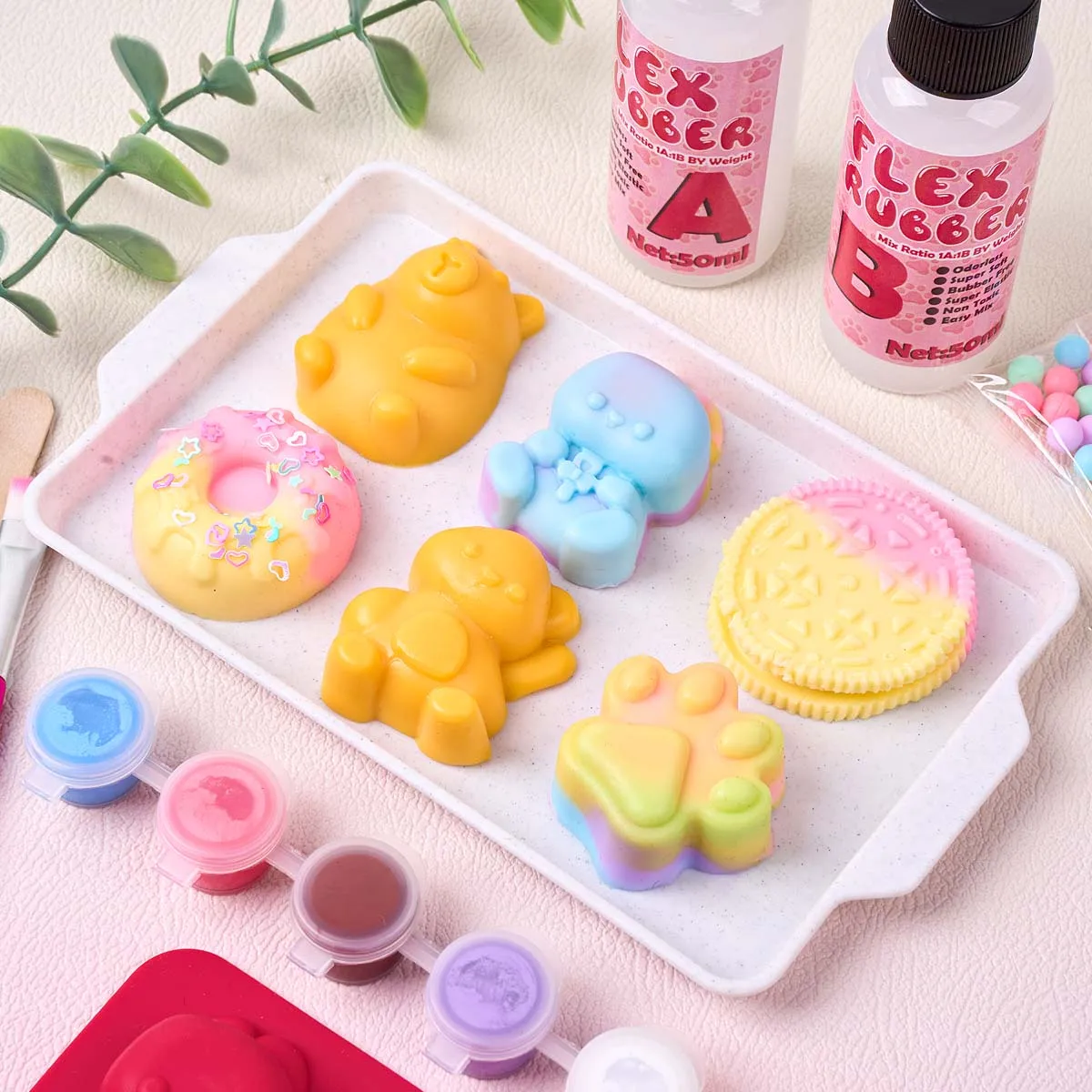Taba Squishy Maker Kit Flex Rubber AB Set Cat Paw Bear Donut Silicone Mold Stress Relief Squishies Craft Making for Adult Beginn view 6
