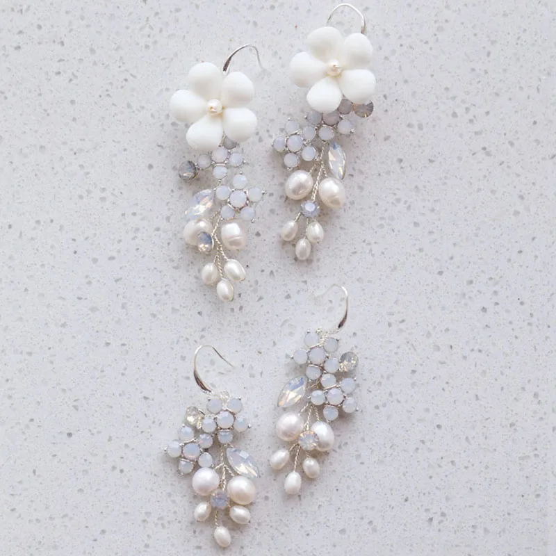 Freshwater Pearls Bridal Earrings Wedding Jewelry Silver Color Handmade Women Drop Earring image 5