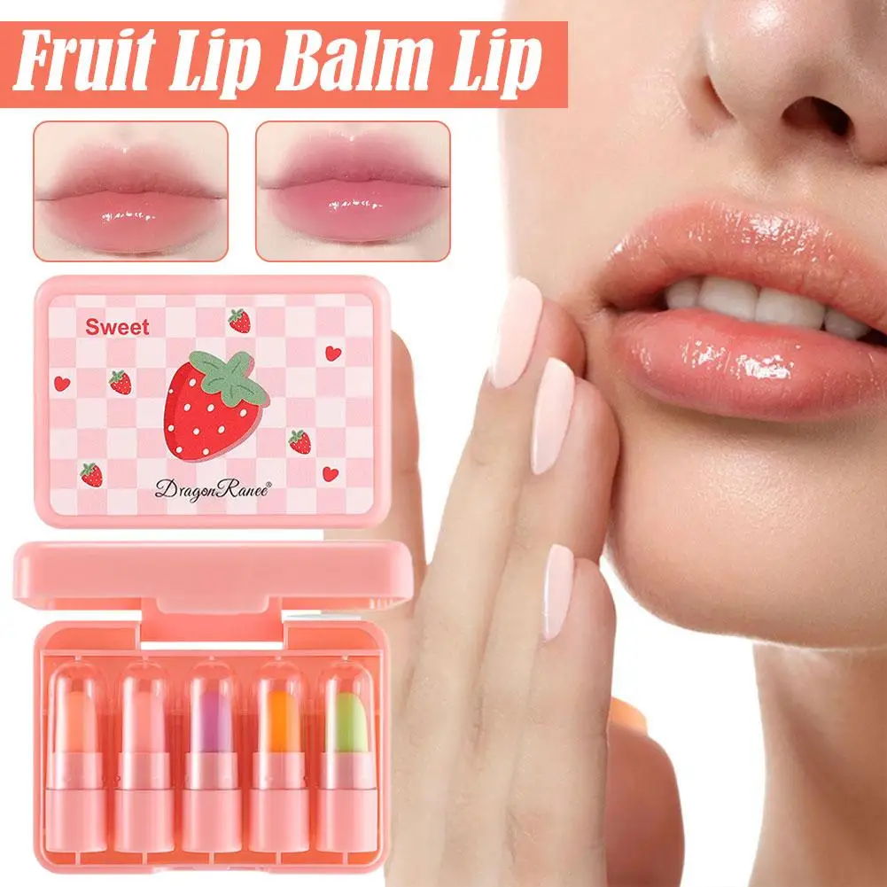 5 Stks/set Mini Fruit Lippenbalsem Lip Olie Hydraterende Temperatuur Lippenstift Aanhoudende Hydraterende Kleur Lip Cosmetische Lange Gloss Chan U9y5