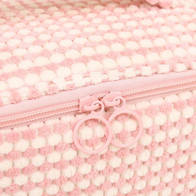 3pcs/Set Makeup Bag Solid Color Flower Cosmetic Bag Zipper Large Soft Corduroy  Female Travel Make Up Case