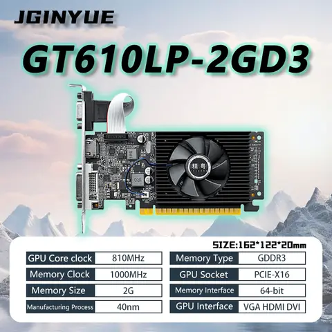 JGINYUE GT610 2GB Graphics Card GDDR3 128Bit HDMI DVI VGA PCI-E 3.0 GPU GT610 Gaming Video Card For ITX case office TV