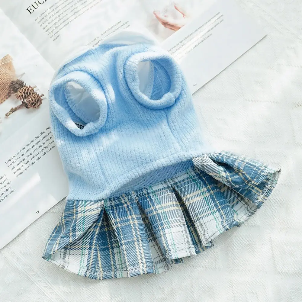 Thicken Kawaii Pet JK Plaid Skirt Comfortable Design College Style Cat Clothes Small Medium Size Knitted Dog Dress Autumn/Winter