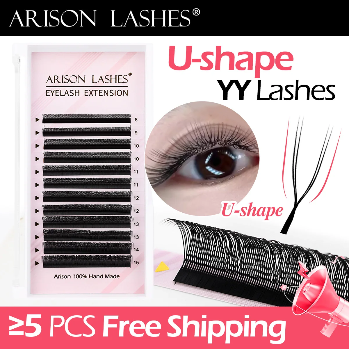 ARISON-pestañas YY en forma de U, extensión de pestañas de doble punta, ventiladores de volumen prefabricados 2D-Y, pestañas postizas, pestañas de visón ultra suaves con luz de plumas