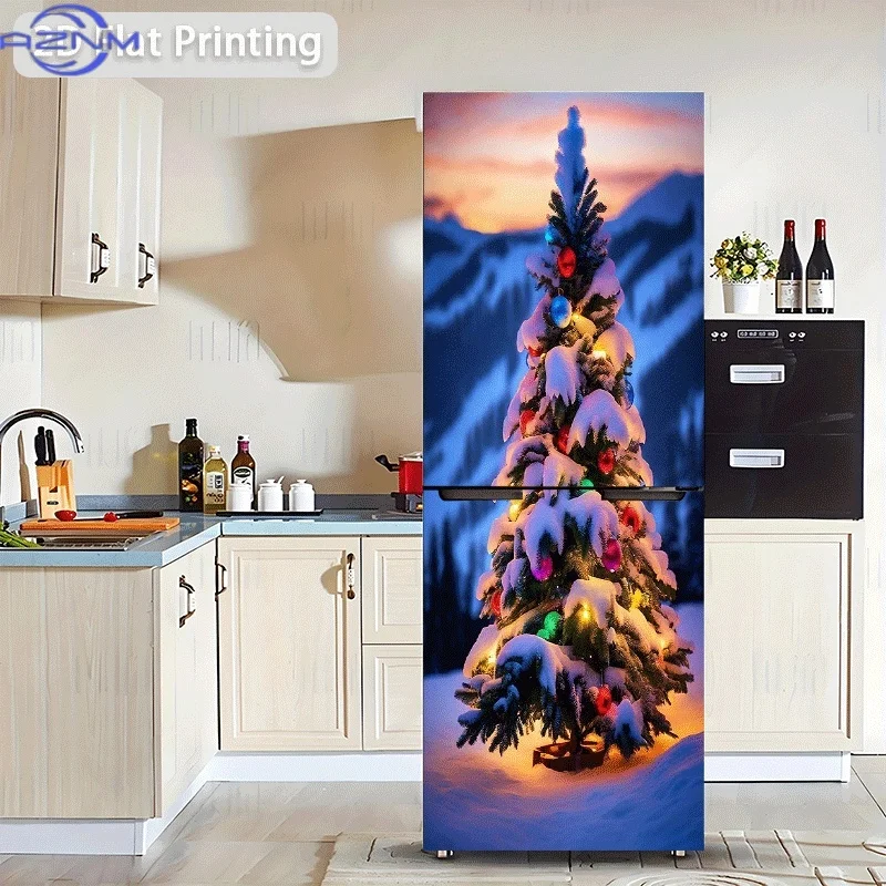 1pc Christmas Tree in Snowy Night Refrigerator Sticker |  Self-Adhesive Wall Decal for Cabinets And Wardrobes, Contemporary Ki