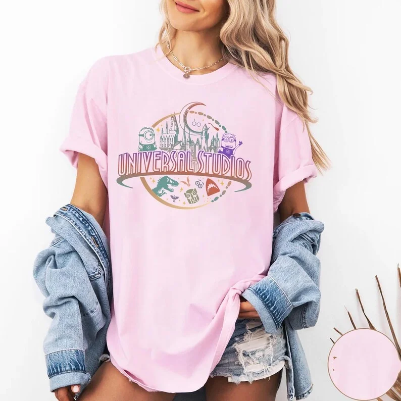 

2025 Новая футболка унисекс с принтом узоров Диснея, уличная мода, футболка с короткими рукавами из чистого хлопка и круглым вырезом