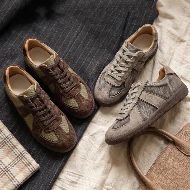 Fashion Lace-Up Antislip Women's Sneakers Brown Genuine Leather Flat Training Shoes for Ladies Comfortable Non-Slip Hiking Shoes