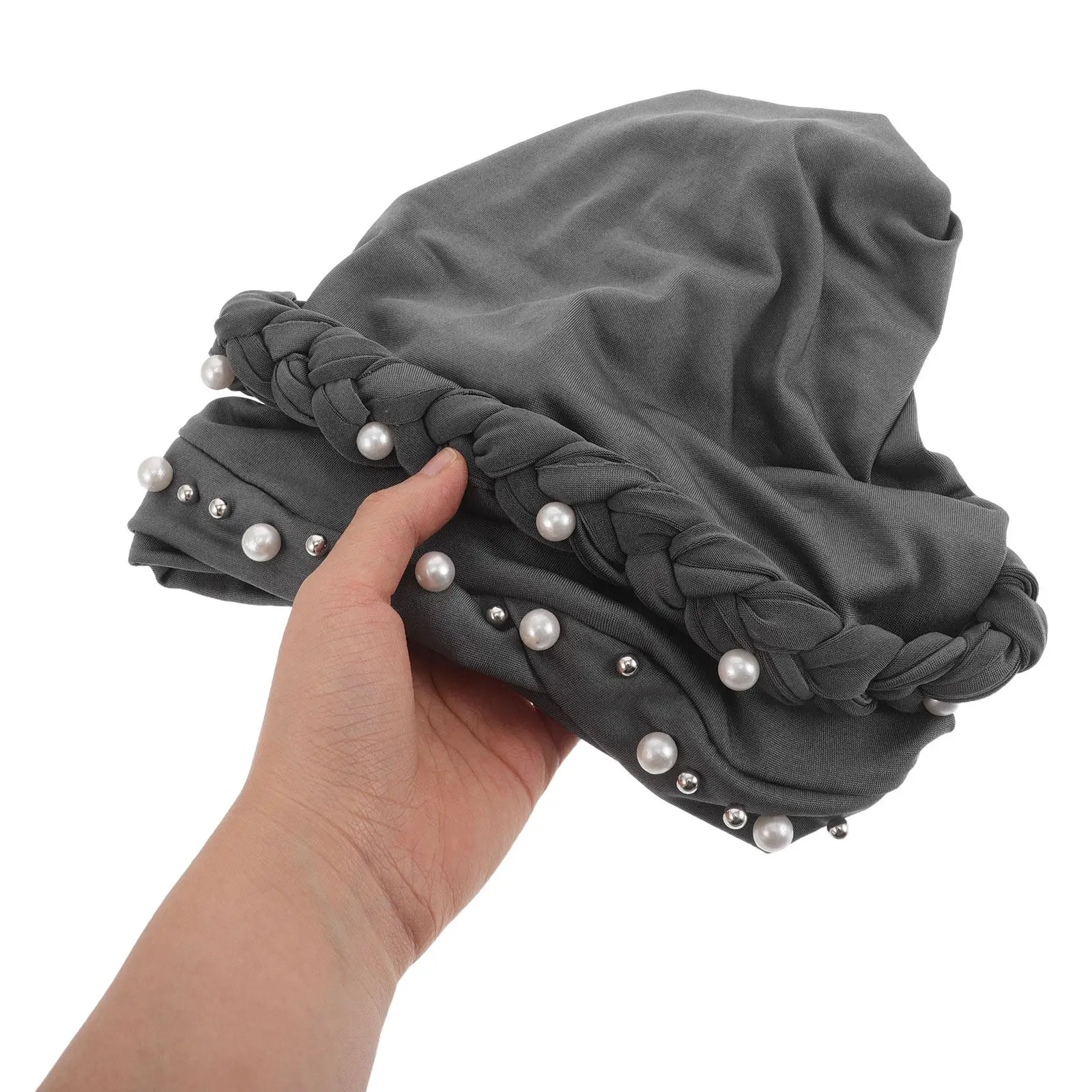 

Мусульманская головная шапка-хиджаб: мягкая, дышащая, с плетеным жемчужным декором, элегантный тюрбан для молитв, свадеб, летняя мода