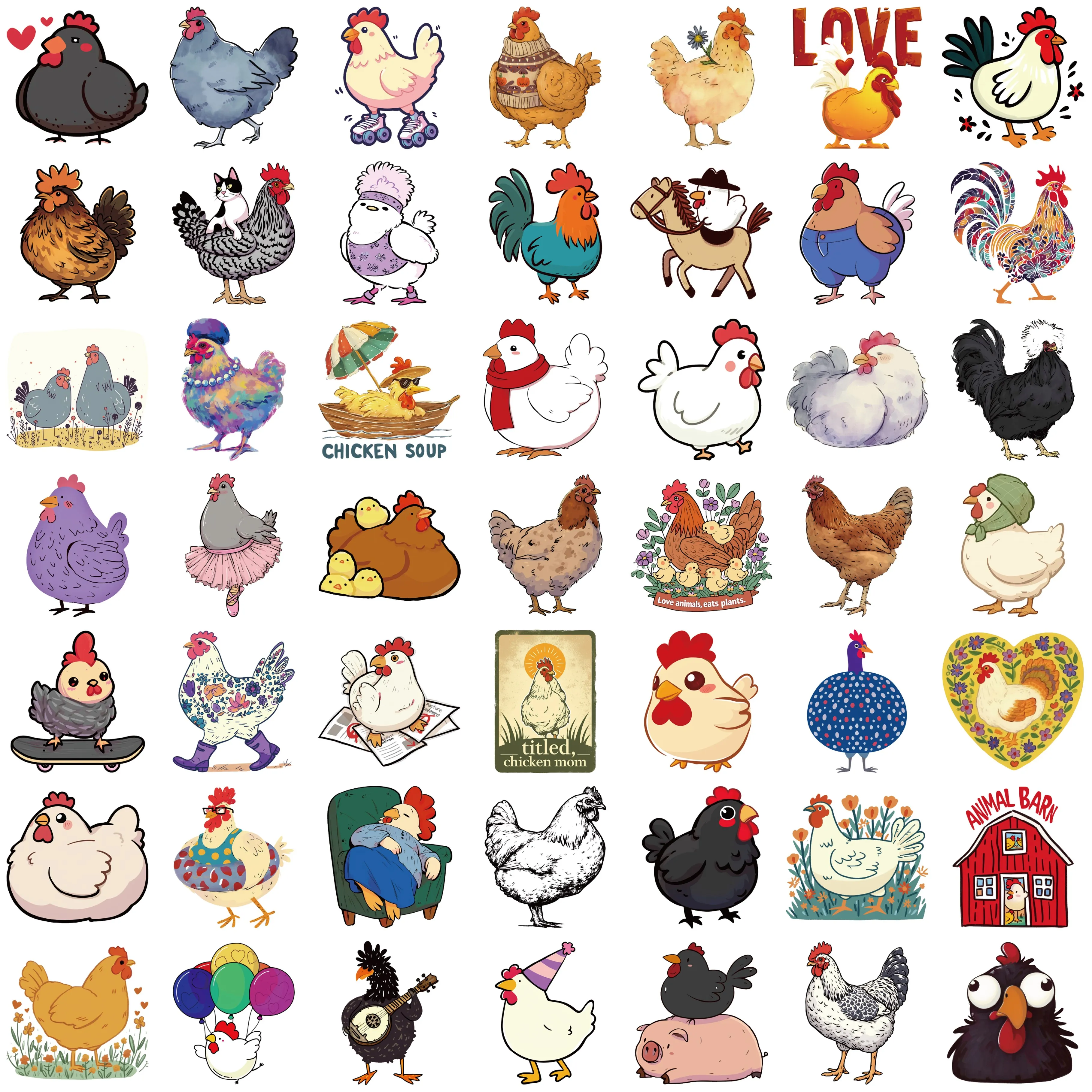 50PCS Cartoon Chicken Animal Personality Creative Sticker Desk Refrigerator Phone Skateboard Waterproof Sticker Wholesale