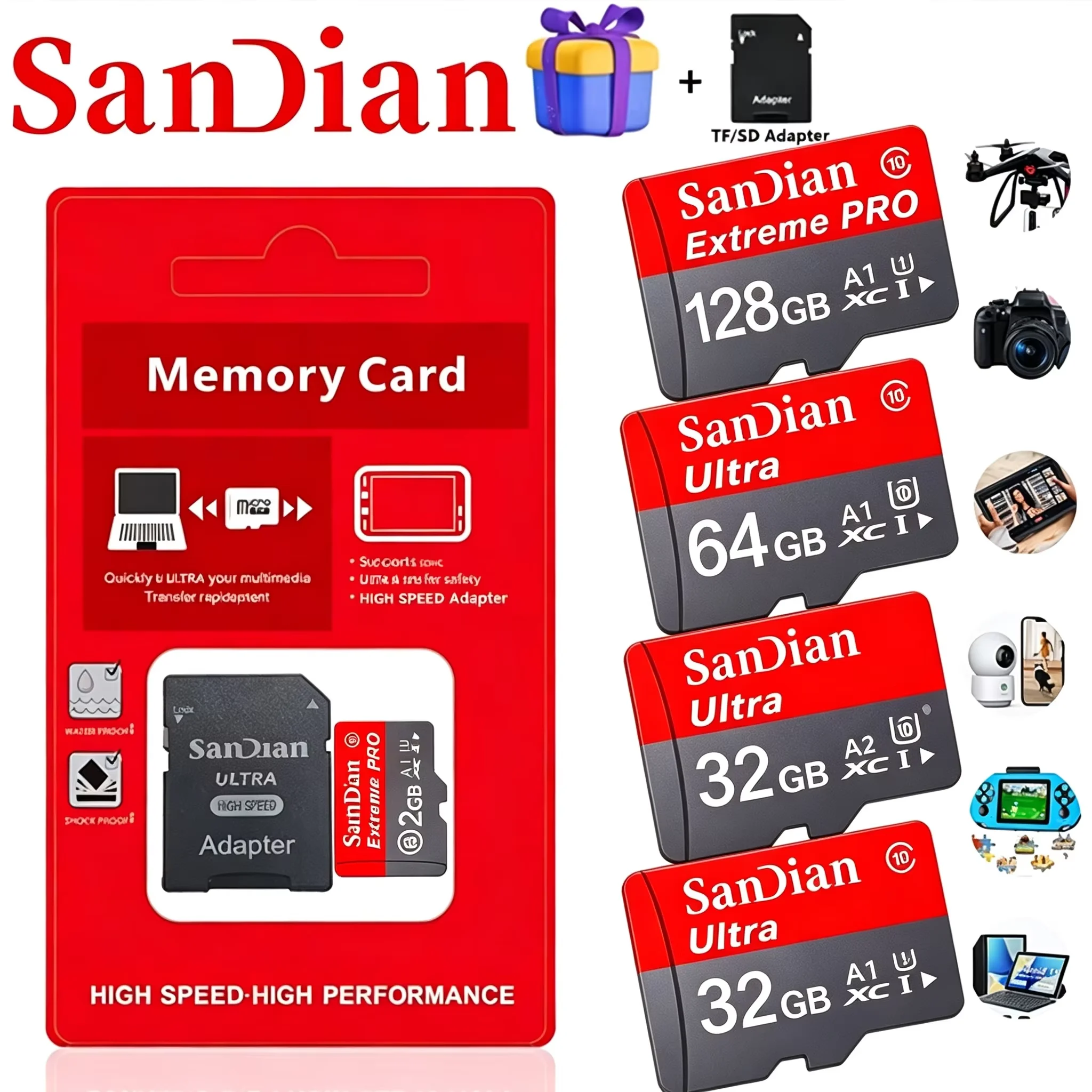 بطاقة ذاكرة أصلية 128 جيجابايت 256 جيجابايت 64 جيجابايت، بطاقات SD، بطاقات TF، بطاقة Micro TF SD، سرعة كتابة 80 ميجابايت/ثانية، U3 V10، للطائرات بدون طيار/كاميرات المراقبة/الإطارات الرقمية/الألعاب