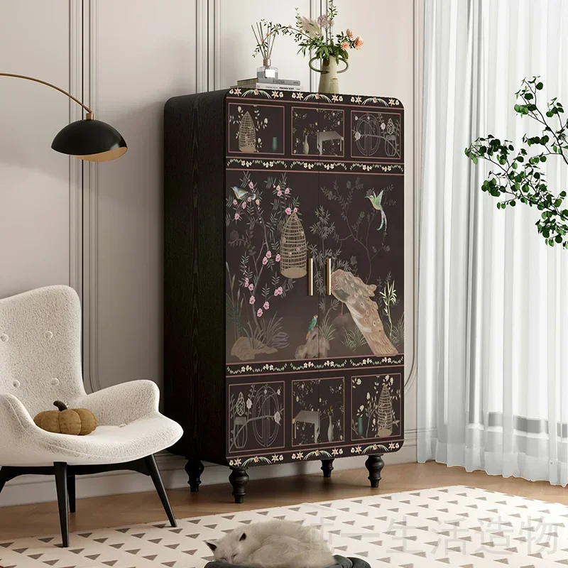A Chinese Wind Flower Bird Solid Wood Wardrobe Peacock Wardrobe Multi-functional Locker