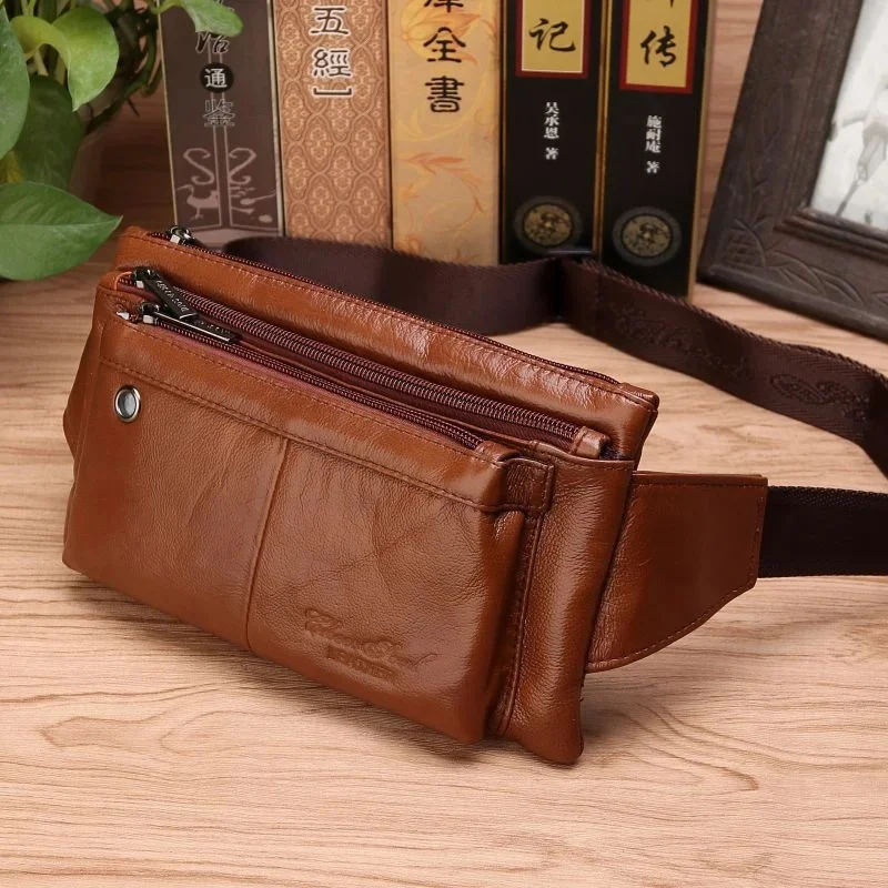 

High Quality Men Waist Bag Belt Chest Bags Invisible Thin Pocket Casual Pouch Male Genuine Leather Hip Bum Fanny Pack