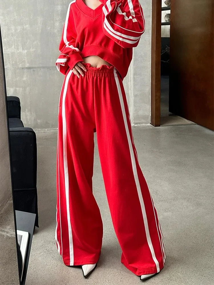 Pakaian Celana Olahraga Kasual Wanita Set 2 Potong Musim Gugur Baru Atasan Lengan Panjang Set Celana Kaus Setelan Fashion Dua Potong