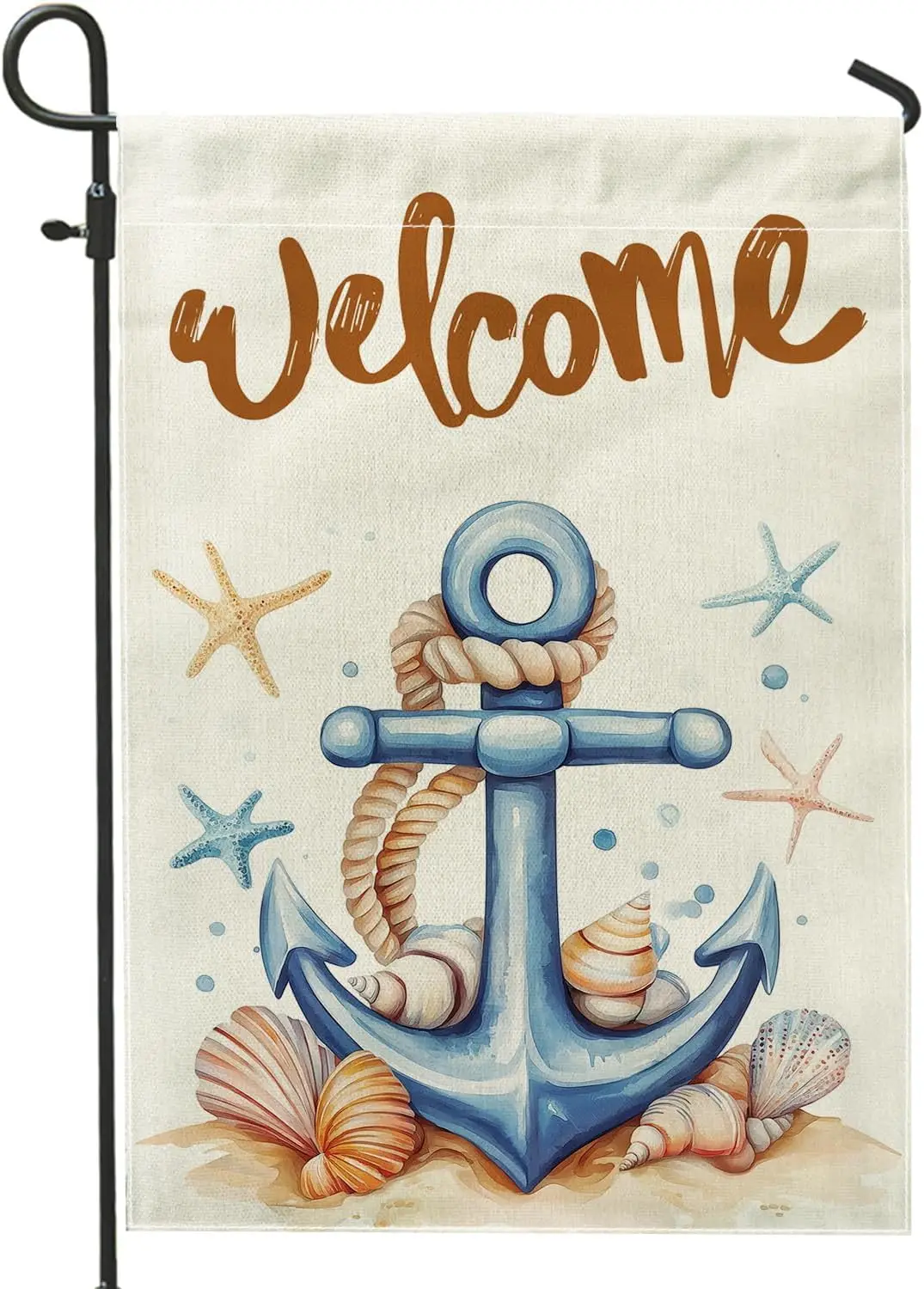 Beach Nautical Anchor Front Yard Backyard Burlap Vertical Garden Flags 12x18 Double Sided for Outside, Coastal Shells Starfi uui
