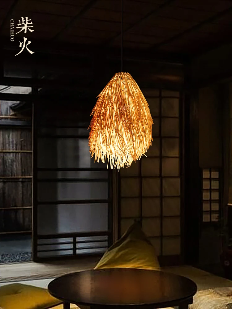 New Chinese restaurant, wabi-sabi style lamps, Southeast Asian rattan art living room, Japanese pastoral style, rattan weaving,