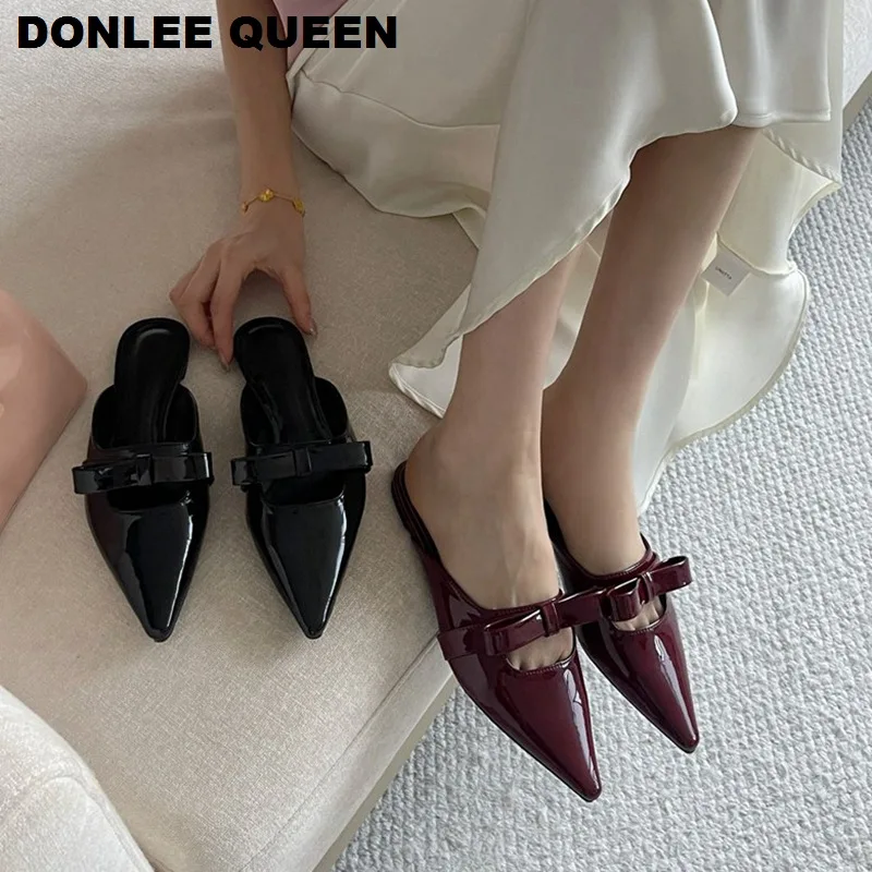 

Шлепанцы женские, с острым носком, на плоской подошве, с вышивкой, большие размеры 35-42