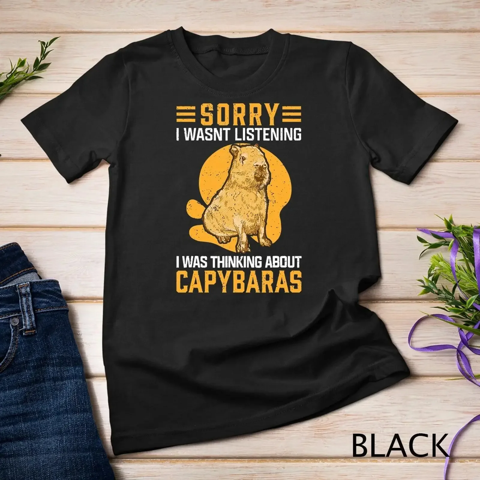 Thinking about Capybara South America Rodent Grass eater T Shirt  vintage Washed homme Versatile Unisex Soft streetwear