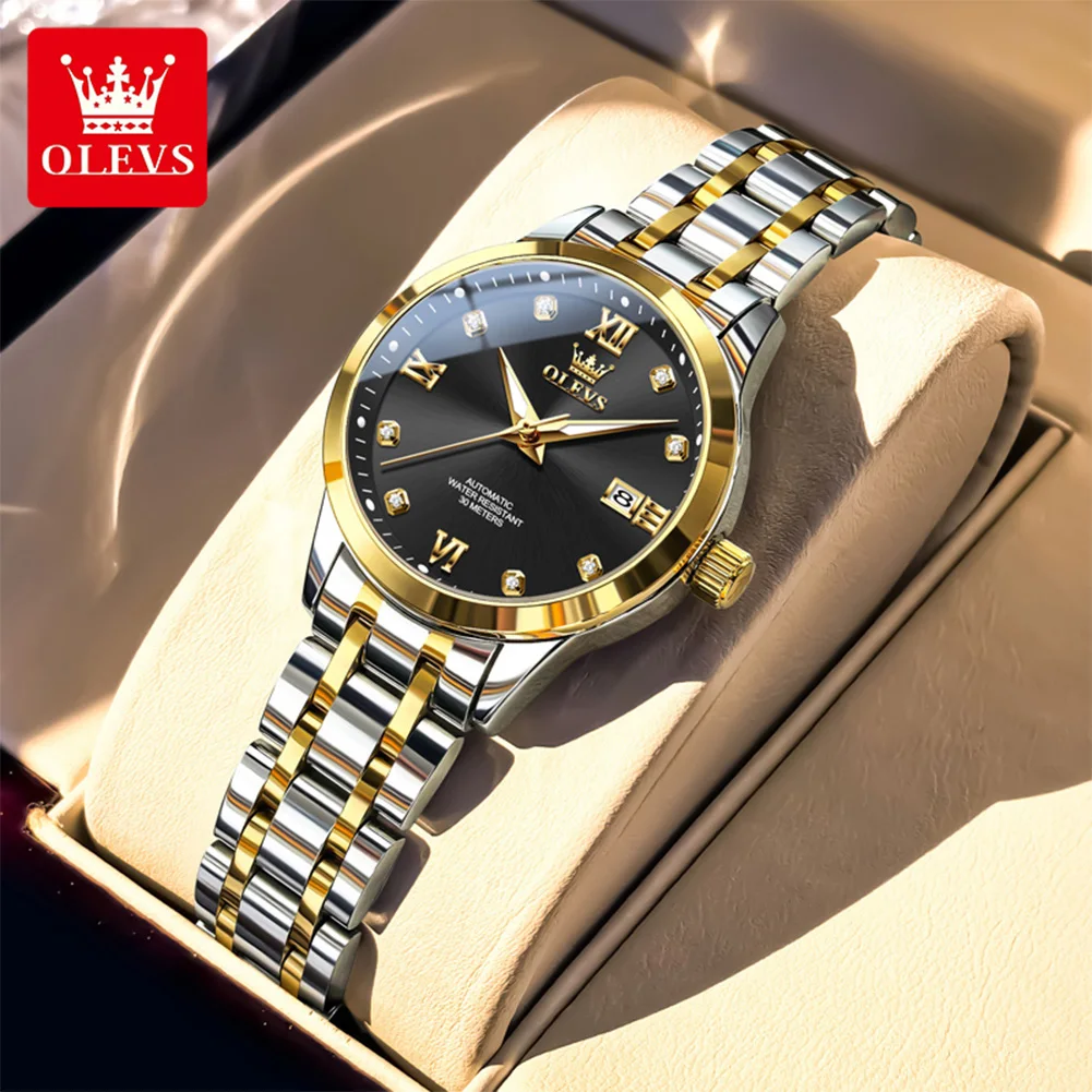 OLEVS 9946 Women's Mechanical Wristwatches Date Roman Dial Waterproof Luminous Automatic Ladies Dress Watches Elegant Fashion